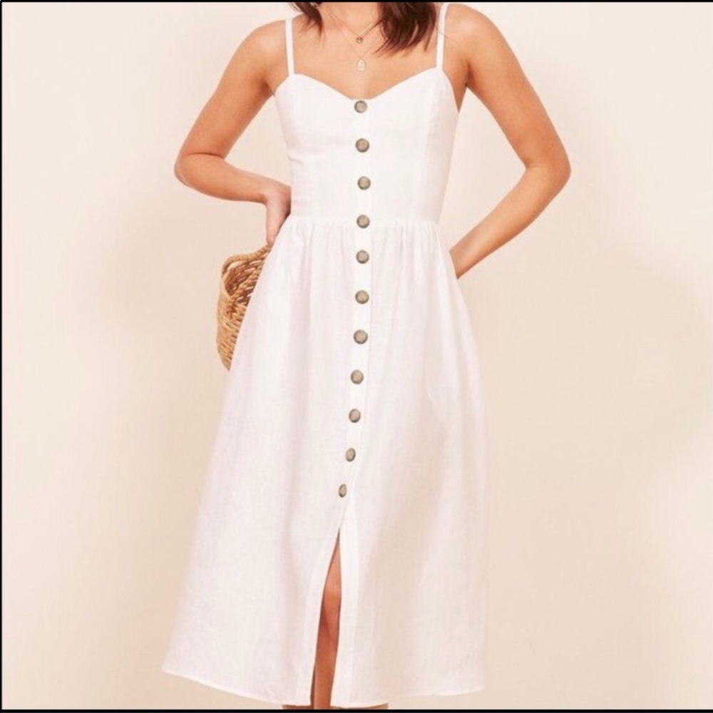 REFORMATION WHITE LINEN THELMA DRESS